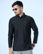 Jacquard Nylon-Spandex Full Sleeve Polo Black