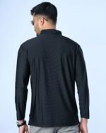 Jacquard Nylon-Spandex Full Sleeve Polo Black - Image 3