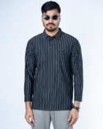 Jacquard Full Sleeve Polo Black Stripe