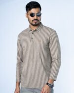Jacquard Full Sleeve Polo Brown Stripe