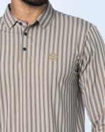 Jacquard Full Sleeve Polo Brown Stripe - Image 2