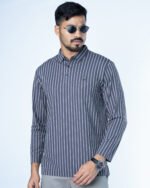 Jacquard Full Sleeve Polo Dark Grey Stripe