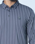 Jacquard Full Sleeve Polo Dark Grey Stripe - Image 2