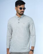Jacquard Full Sleeve Polo Light Cream Stripe