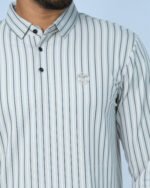 Jacquard Full Sleeve Polo Light Cream Stripe - Image 2