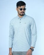 Jacquard Full Sleeve Polo Light Grey Stripe