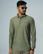Jacquard Nylon-Spandex Full Sleeve Polo Olive