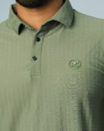 Jacquard Nylon-Spandex Full Sleeve Polo Olive - Image 2