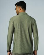 Jacquard Nylon-Spandex Full Sleeve Polo Olive - Image 3