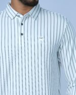 Jacquard Full Sleeve Polo White Stripe - Image 2